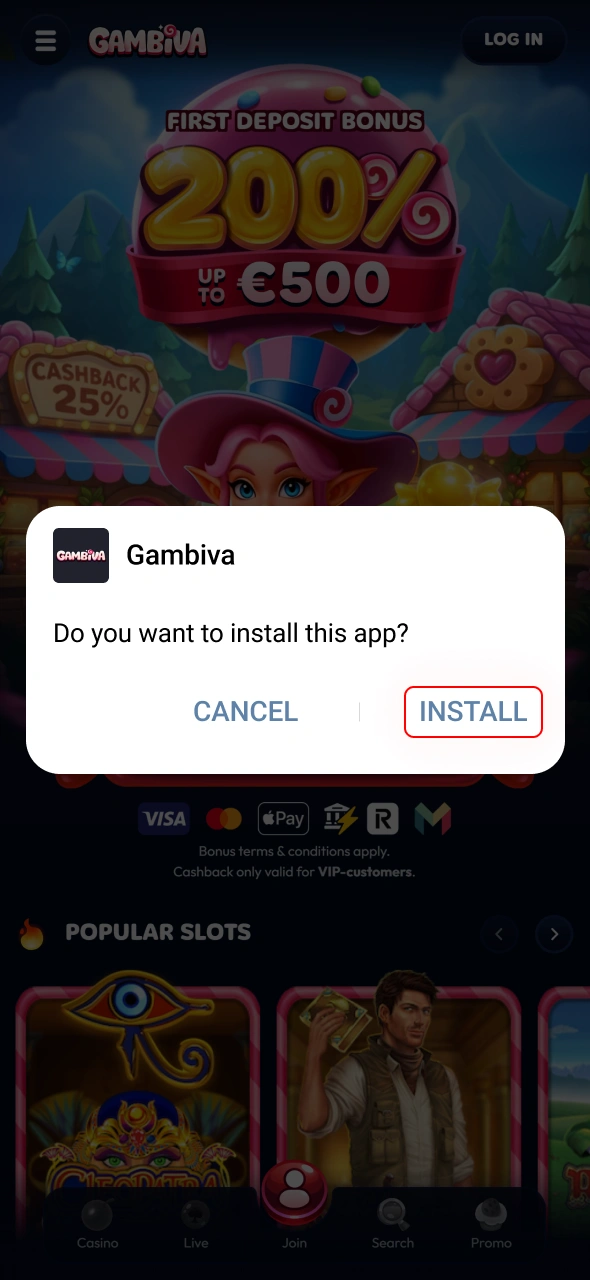 Complete the Gambiva mobile app installation and launch the Gambiva application.