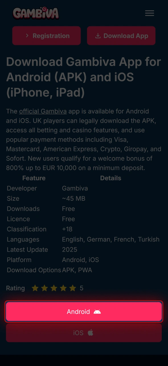 Download the Gambiva APK app file from the official Gambiva source.