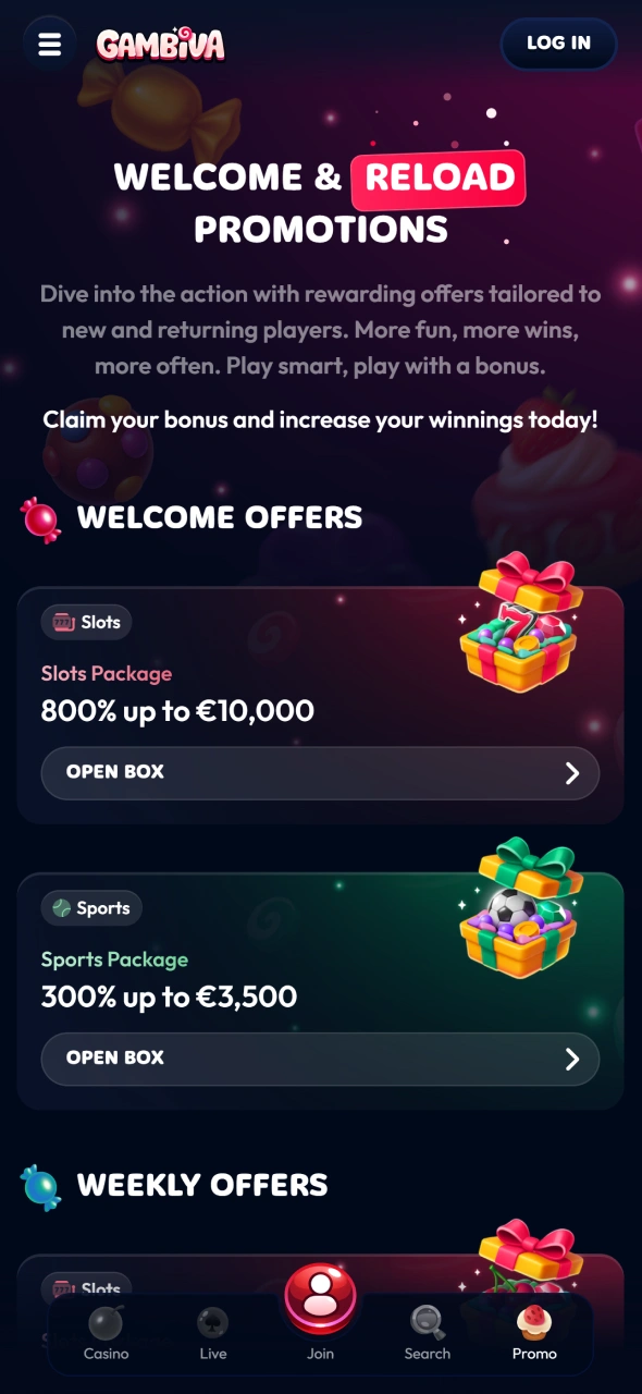 Discover rewards and special offers available in the Gambiva app bonuses area.