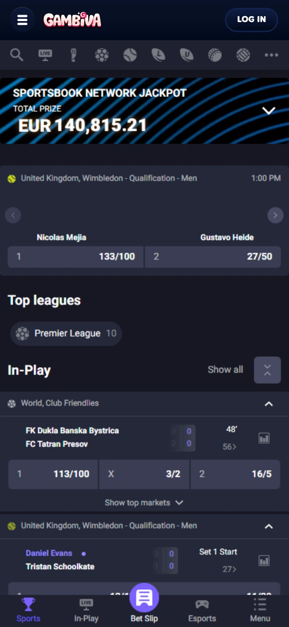 Place wagers through the Gambiva app sports betting section.