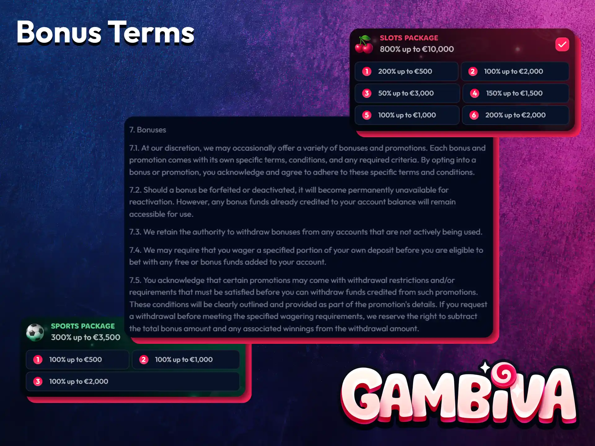 Review the Gambiva bonus terms and conditions before participating in promotions.