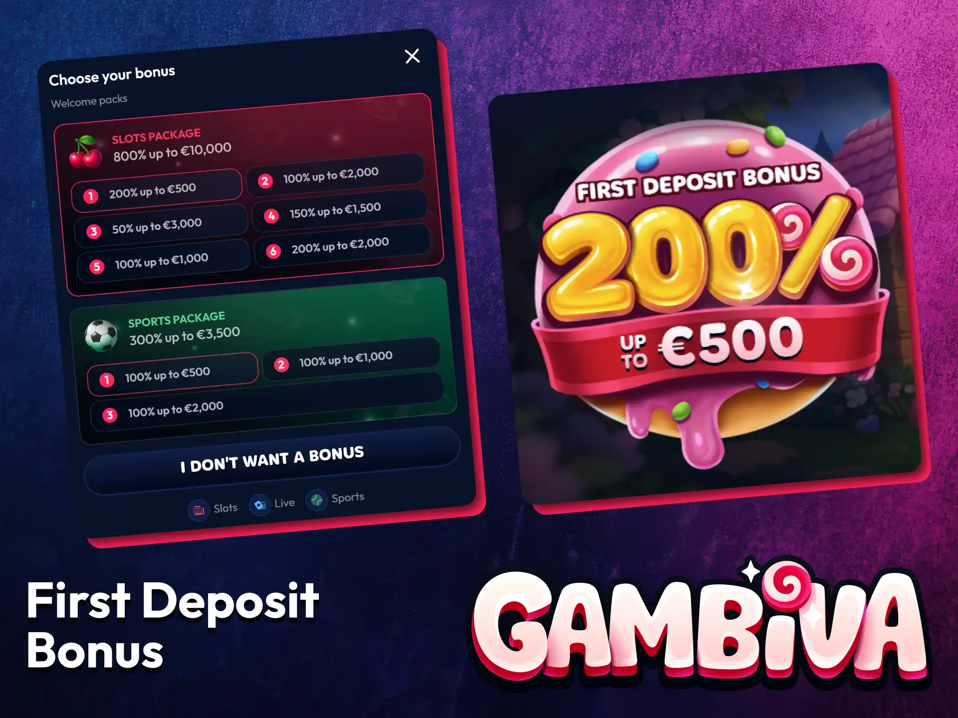 Claim the Gambiva first deposit bonus after meeting the required conditions.