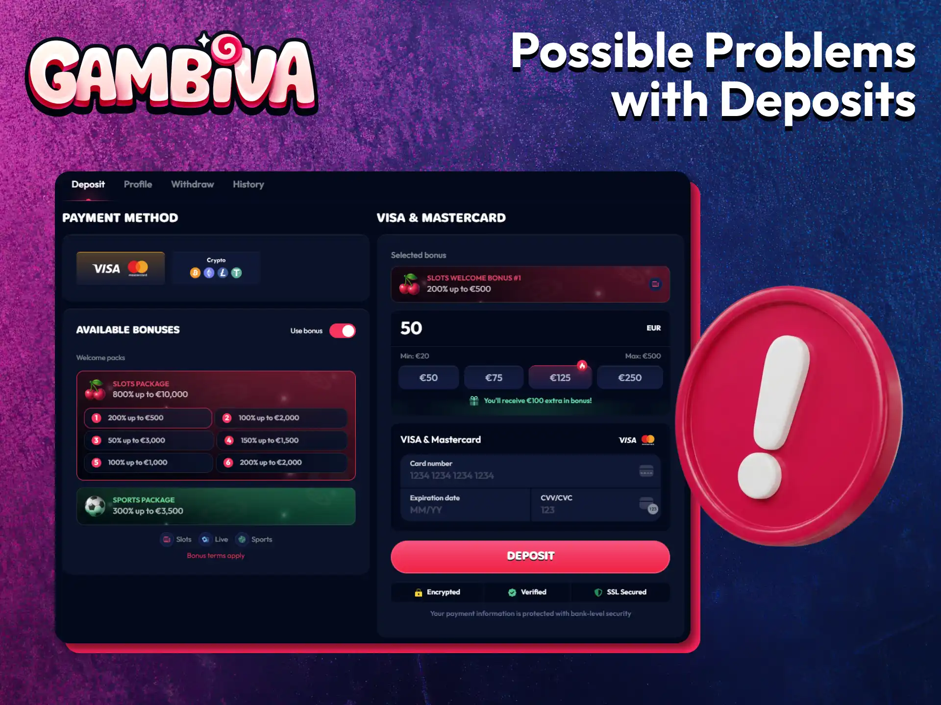 Learn about common issues that may affect deposits on the Gambiva platform.