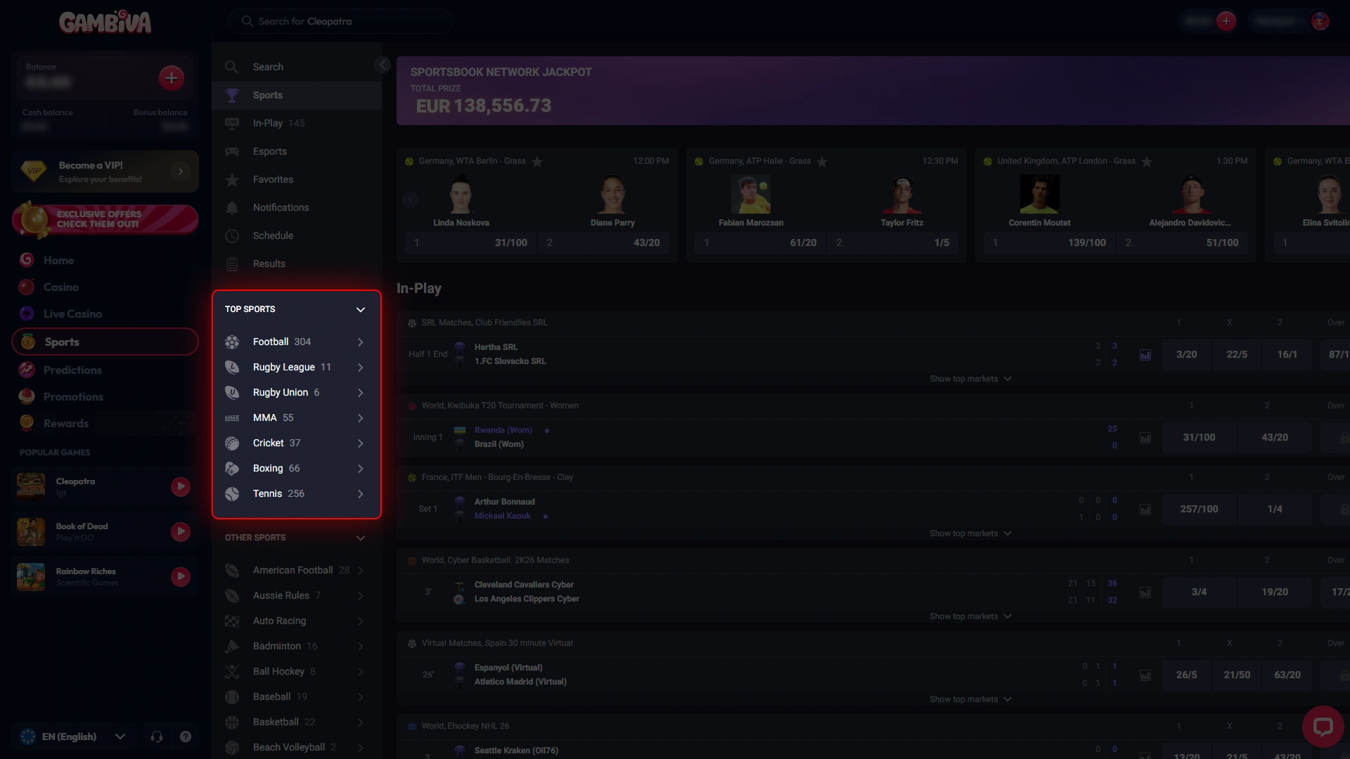 Choose your sport from the betting categories available on Gambiva.