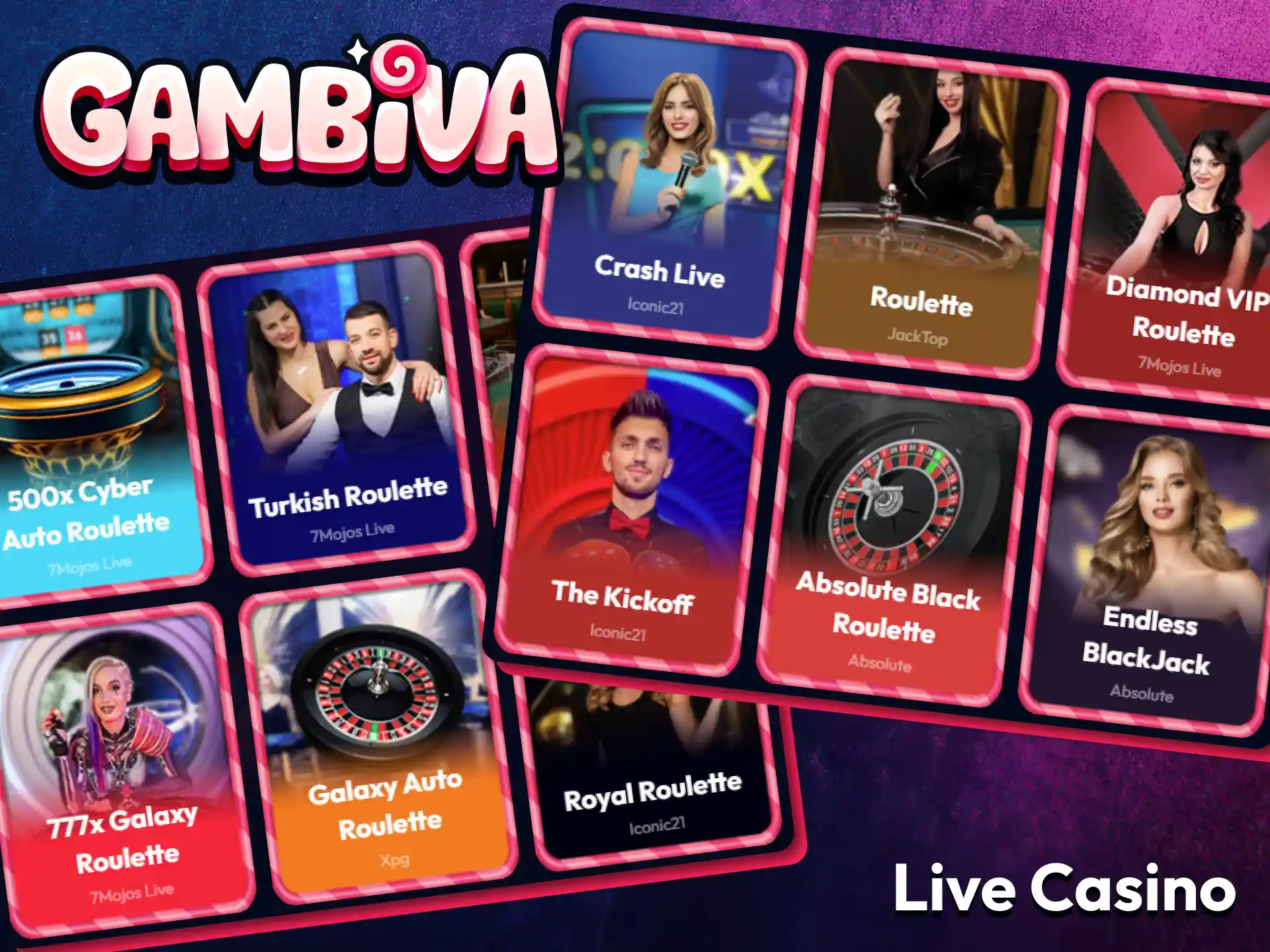 Experience live casino action with real dealers on Gambiva.