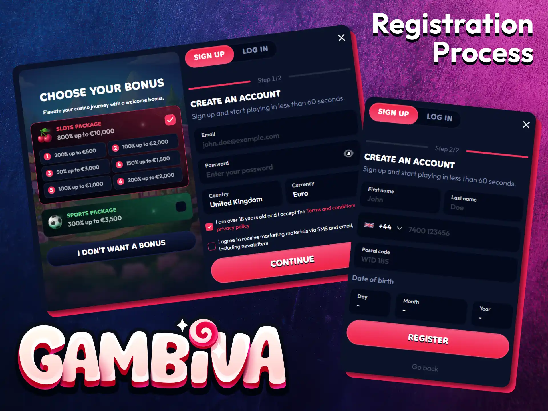 Follow the registration process to create a new Gambiva account.