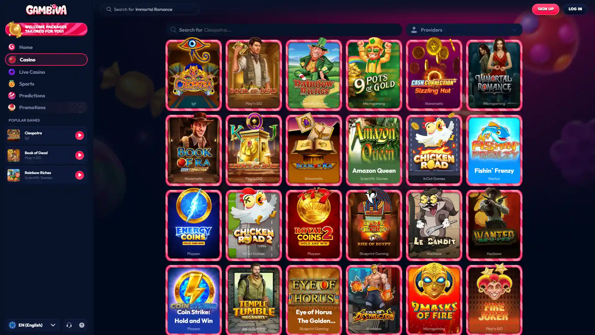 Enjoy a variety of casino games available on the Gambiva platform.