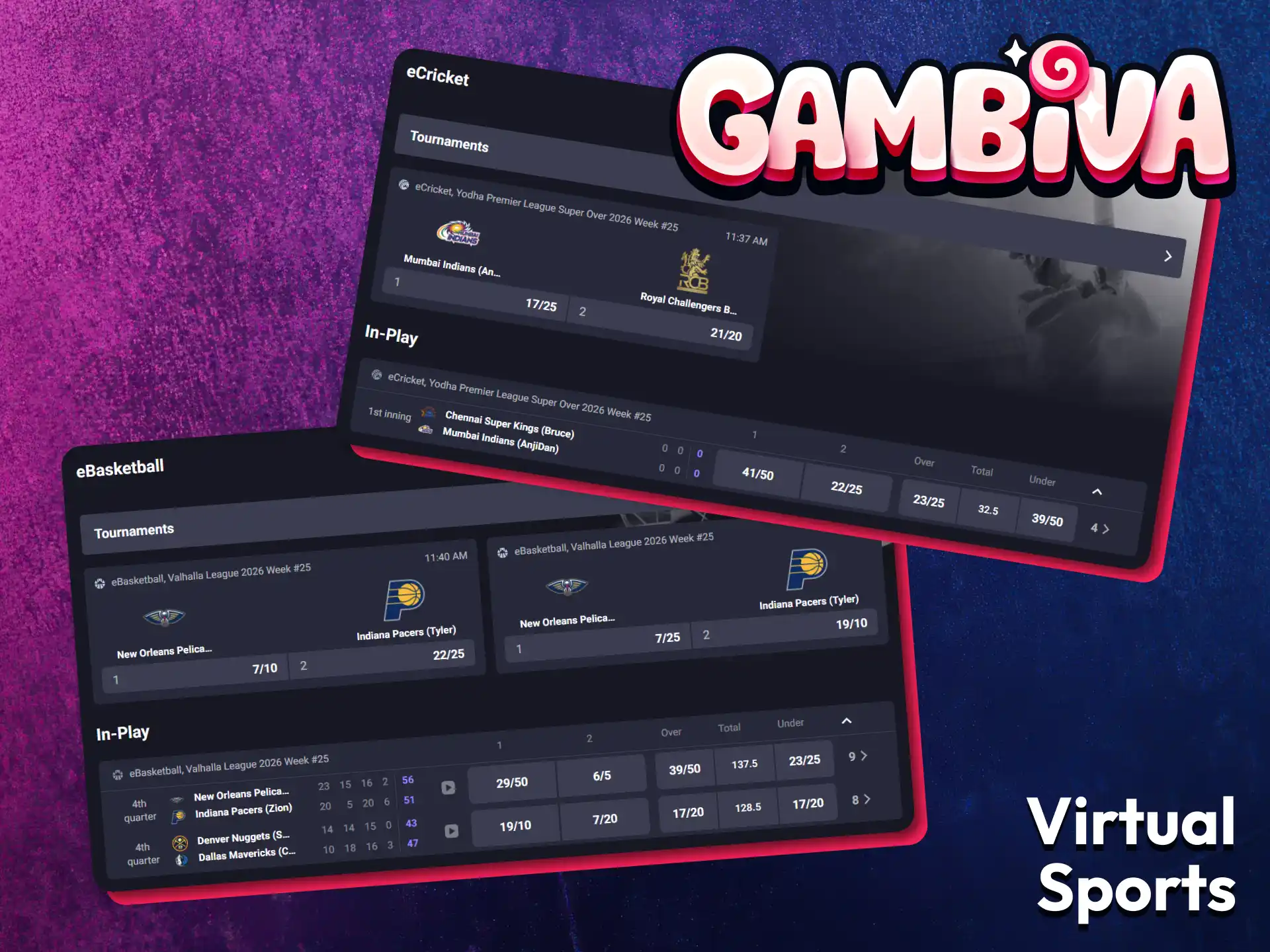 Enjoy virtual sports betting with simulated events on Gambiva.