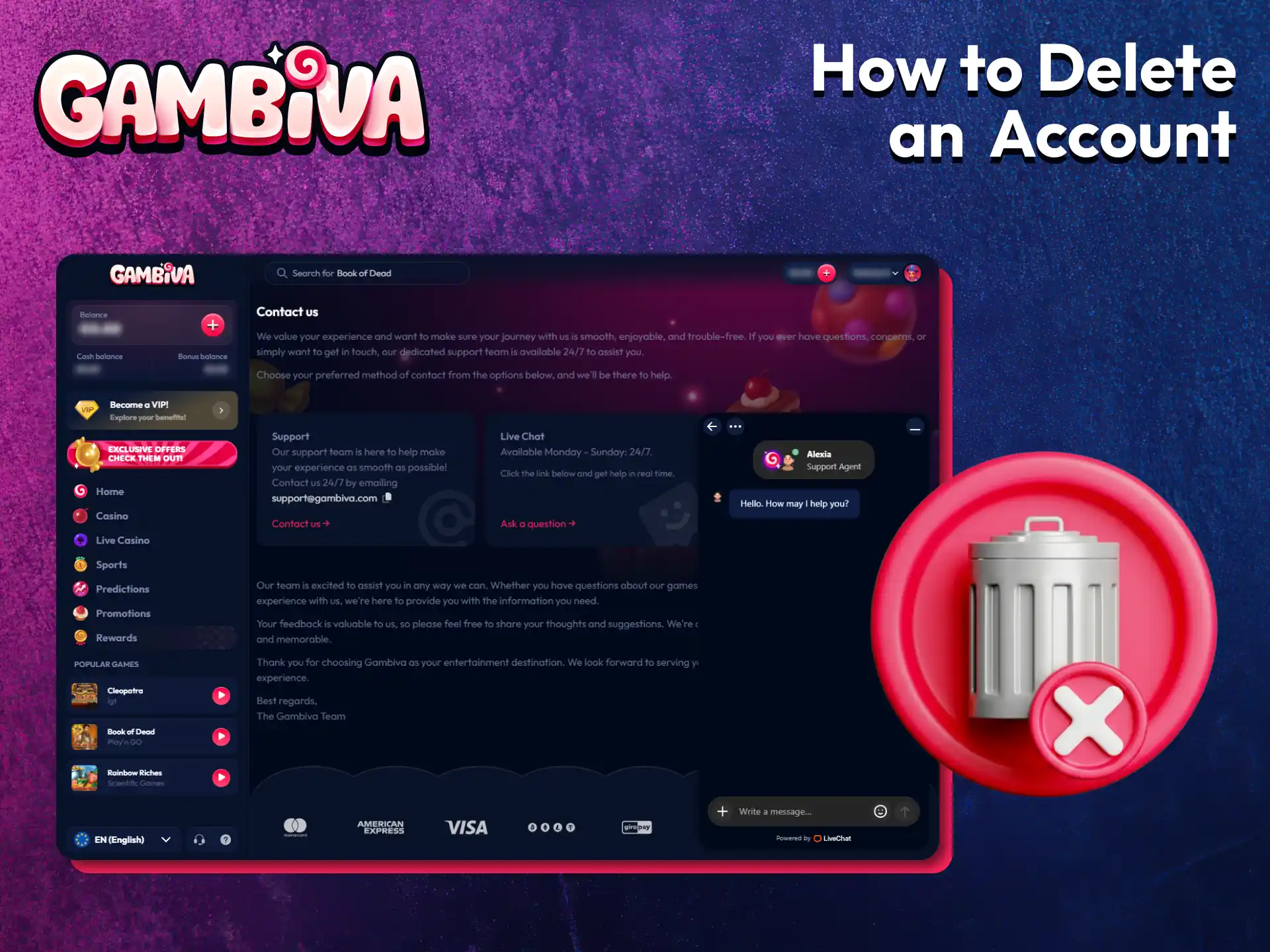 Follow the Gambiva account closure procedure if you decide to leave the platform.