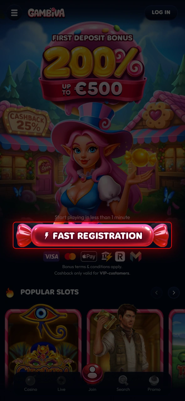 Click the sign up button on Gambiva to begin the registration process.