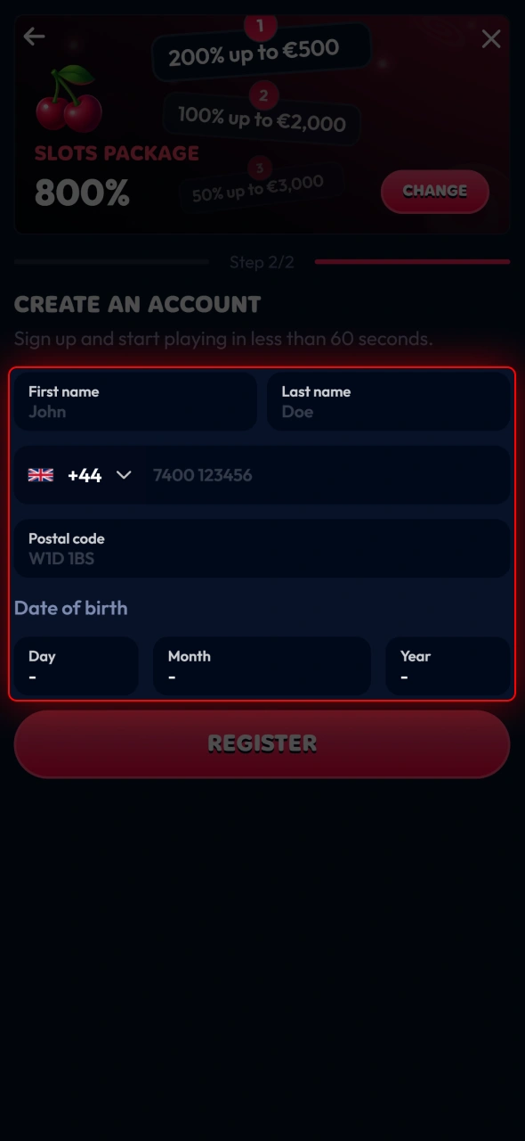 Provide personal information required to create your Gambiva account.