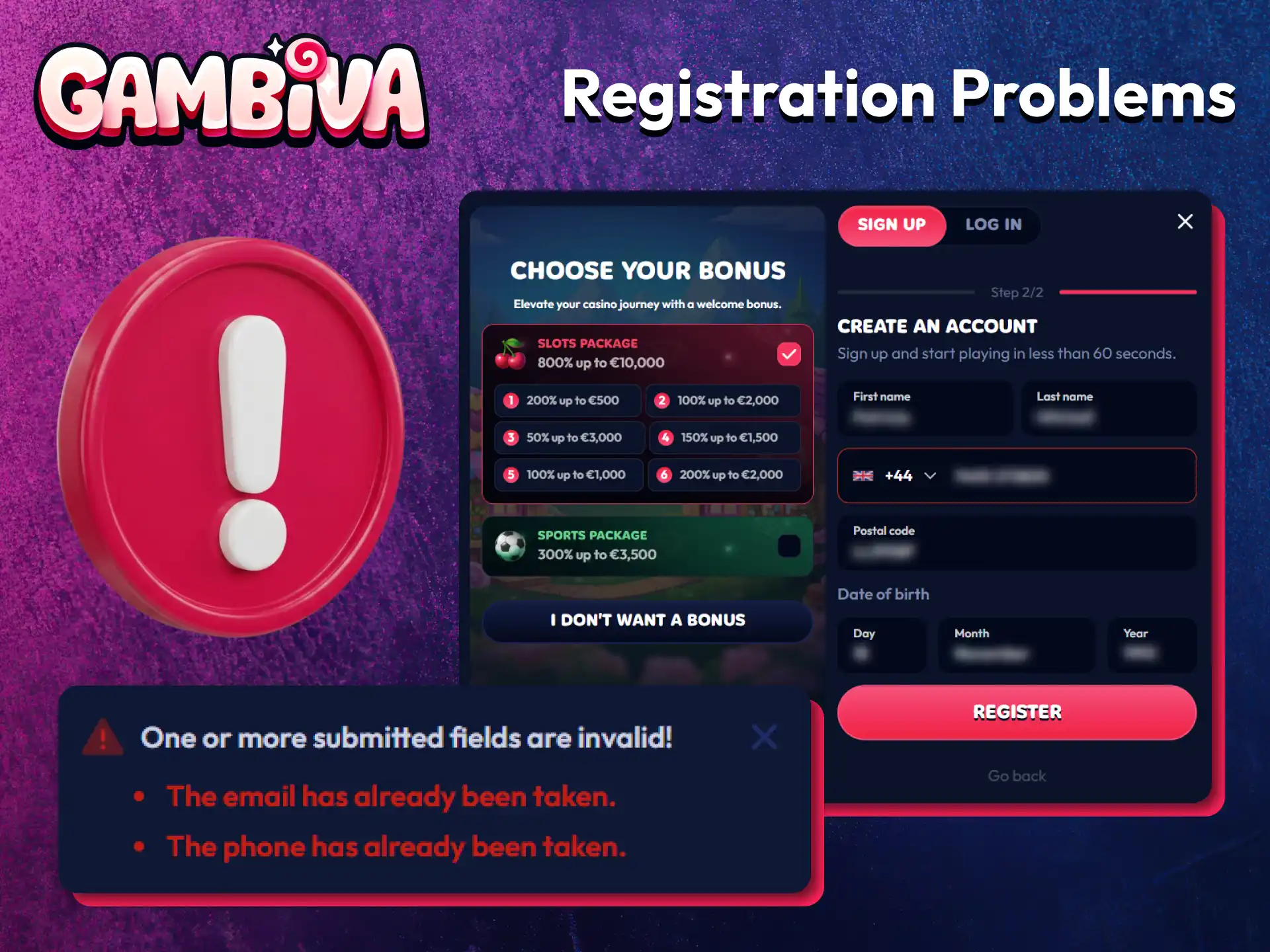 Learn about common issues that may occur during Gambiva registration.
