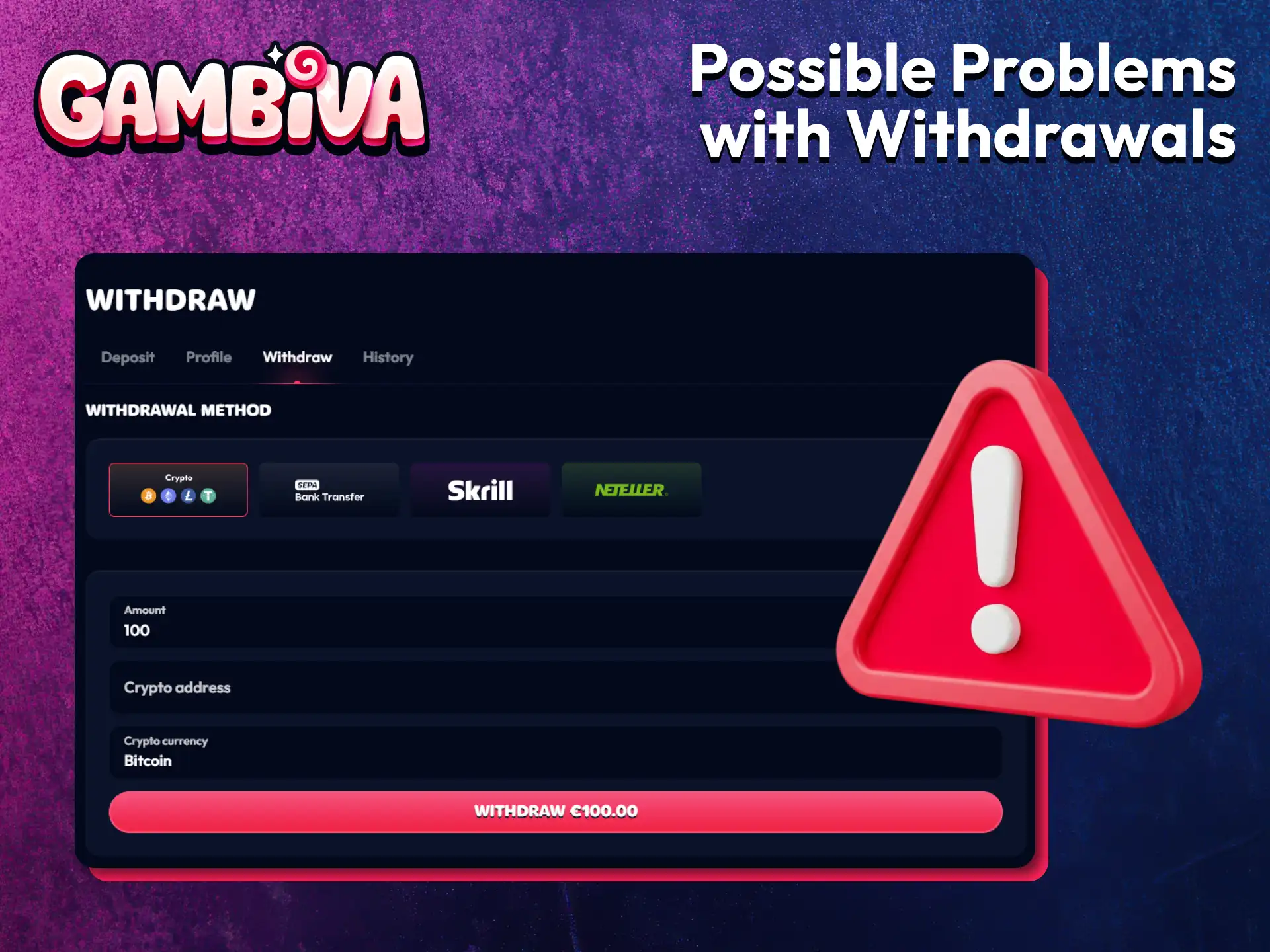 Learn about common issues that may affect withdrawals on the Gambiva platform.